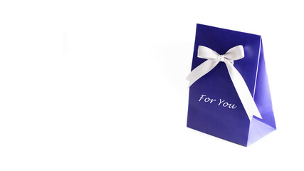  Gift box with white  bow  on whote isolated  background for greeting card. Fathers Day ...