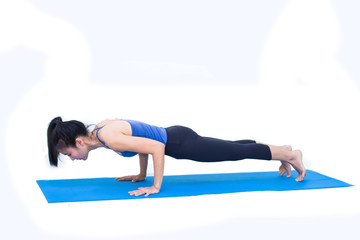 Beautiful Asia girl practicing yoga on isolated white background : Concept practicing