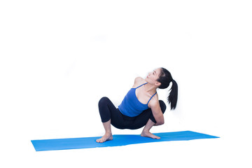 Beautiful Asia girl practicing yoga on isolated white background : Concept practicing