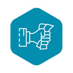 Hand bribery banknote icon. Outline hand bribery banknote vector icon for web design isolated on white background