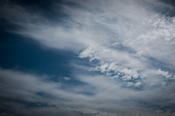 blue sky with clouds and birds