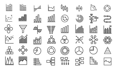 Set of graphs and statistics icons for data analysis