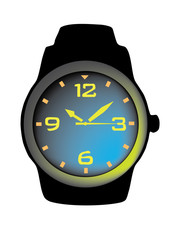 Vector illustration of a classic analog men's wrist colorful watch on white background. Close up.