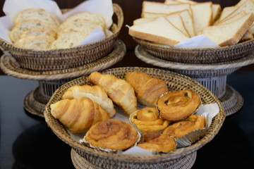 delicious bread and pastry in basket