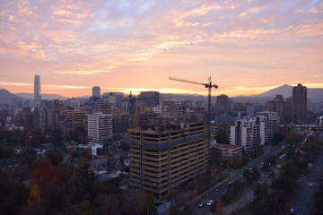 Fototapeta na wymiar City landscape and sunset in Santiago, Chile