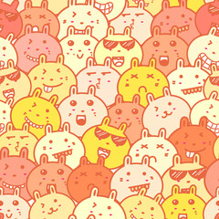 Seamless pattern with lovely bunny background, Cute rabbit doodle art for kids, Vector illustrations for gift wrap and fabric design.