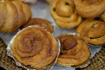 delicious bread and pastry in basket