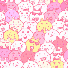 Seamless pattern with lovely bunny background, Cute rabbit doodle art for kids, Vector illustrations for gift wrap and fabric design.