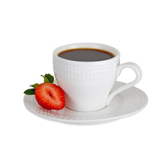 Cup of coffee and strawberry isolated on white background
