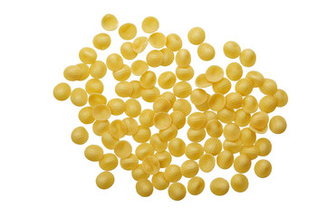 Italian pasta Orecchiette isolated on white background. Top view