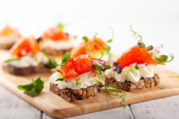 Mini canapes with smoked salmon