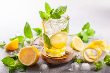 Homemade refreshing summer lemonade .