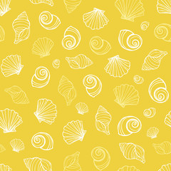 Vector yellow seashells repeat pattern. Suitable for gift wrap, textile and wallpaper.