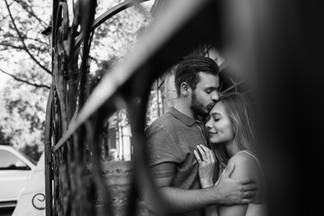 Black and white photo of couple in love