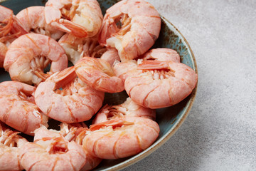 A dish of boiled shrimp close-up