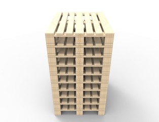 3D rendering of wooden pallets isolated in white background.