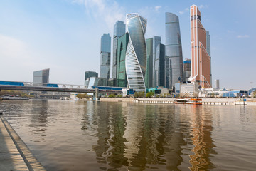 Fototapeta na wymiar Moscow. Russia. 06/02/2019 Moscow City skyline. Moscow International Business Centre at day time with Moskva river. Panoramic view of business center Moscow City