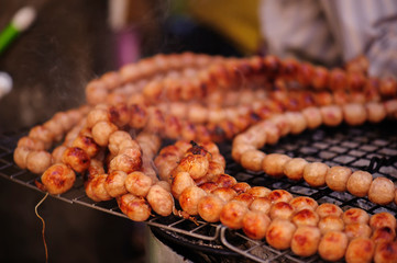 Small ball sausage, Thai food, Street food