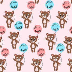 seamless pattern with bear hello baby - vector illustration, eps