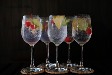 gin and tonic in wine glass at restaurant