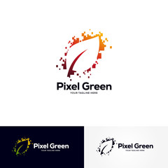 pixel green logo designs template, creative technology logo symbol