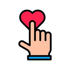 Obraz premium Hand push heart button vector, Social media filled editable stroke icon