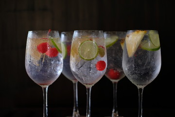 Gin tonic alcoholic drinks on counter bar