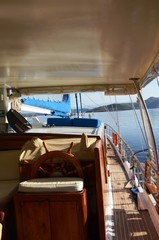 Obraz na płótnie Canvas Goélette turque navigant de Bodrum aux criques du golfe de Gokova (Turquie)