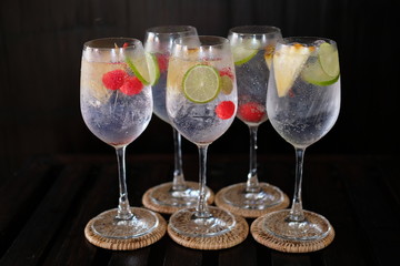 gin and tonic in wine glass at restaurant