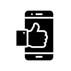 Mobile phone with thumb up vector, Social media solid style icon