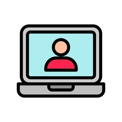 Laptop with user vector, Social media filled editable stroke icon