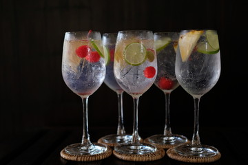 gin and tonic in wine glass at restaurant