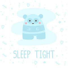 Poster template with doodle panda and lettering.