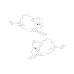 Isolates black and white jumping sheep in cartoon style.