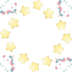 Frame template with stars and unicorns.