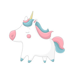 Isolates sleeping unicorn in cartoon style.