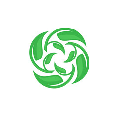 creative circle green leaf ecology nature element vector logo design template