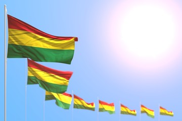 pretty labor day flag 3d illustration. - many Bolivia flags placed diagonal with soft focus and free place for your text