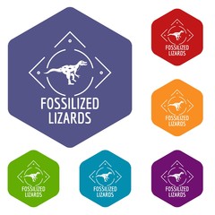 Fossilized lizard icons vector colorful hexahedron set collection isolated on white 