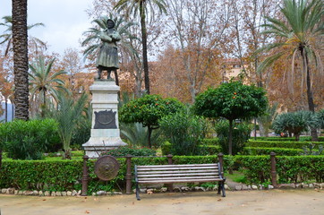Statue in Villa Bonanno public garden in Palermo 
