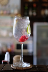 Gin tonic alcoholic drinks on counter bar