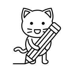 Cute Cat avatar vector illustration, line icon editable stroke