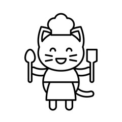 Cute Cat avatar vector illustration, line icon editable stroke