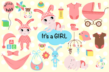 set of isolated baby girl - vector illustration, eps