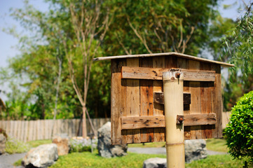 Blank wooden signs in the garden