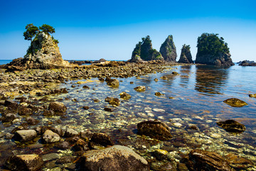 Landscape of the high tides of the minokake-rocks at izu.