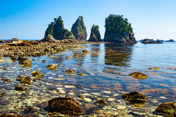 Landscape of the high tides of the minokake-rocks at izu.