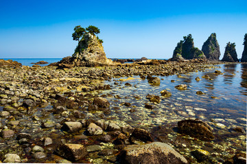 Landscape of the high tides of the minokake-rocks at izu.
