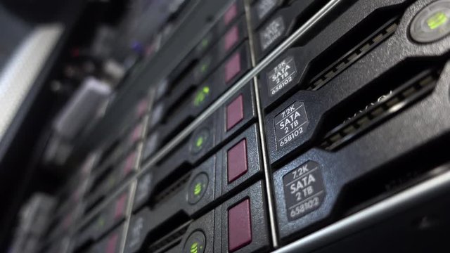 HDD Server SATA working in datacenter server room.