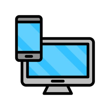 Cell Phone With Monitor Vector, Electronic Device Filled Icon Editable Stroke